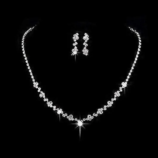 /EA/ Bröllop Silver Halsband Örhänge Set Strass Halsband Kristall Bröllopssmyckesset för Damer och Flickor - (2 Örhängen & 1 Halsband)