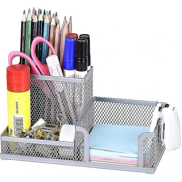 Metal Mesh Desk Organizer with Pen Cup. Desk Pen Holder. Desk Pen Holder. Silver Office Model.