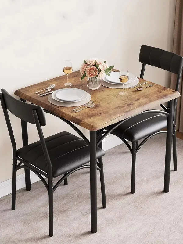 AliExpress - 3-teiliges Küchen-Esstisch-Set für 2 Personen, platzsparender quadratischer Holz-Metall-Tisch & 2 gepolsterte Stühle, robustes Bistro-Set