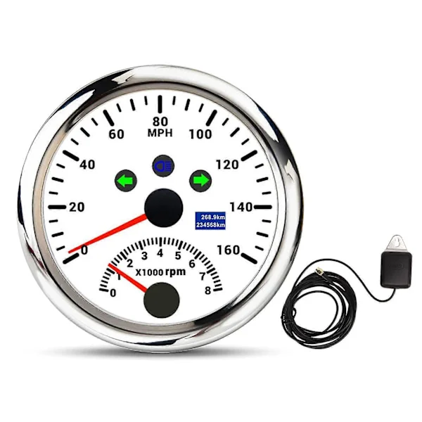 GPS Hastighetsmätare Med Varvräknare 8000RPM DC9 till 32V IP67 Vattentät 0 till 160MPH Röd Bakgrundsbelysning Exakt för Båt ATV Vit Urtavla