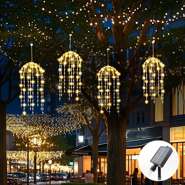 4st Upphängda Solcellsdrivna Utomhusmanetlampor, Smarta Lampor, Varmvit/flerfärgad, 8 Justerbara Blinkande Upphängda Fairy Lights, Intelligenta Li[YJD