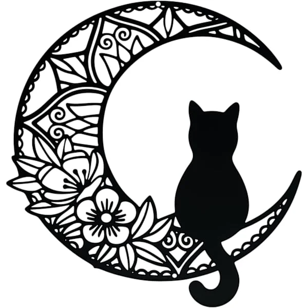 Metal Cat and Moon Wall Decor Garden Ornaments Wall Decoration Wall Sculpture Wall Plaque Decoration