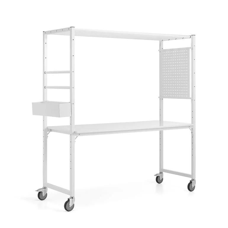 Mobile multi-table TEAMWORK, accessory box, tool panel, white, whiteboard table top