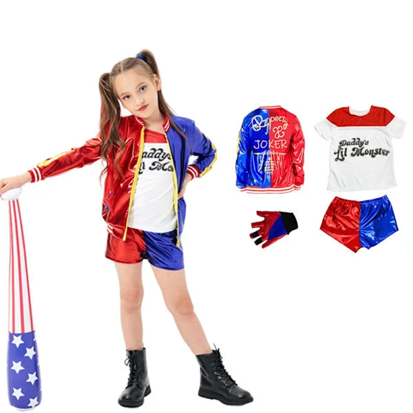 Harley Quinn Barn Cosplay Kostym Monster Jacka Barn L (140-150CM)