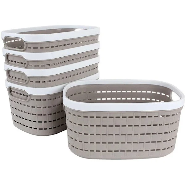 5 Pcs Plastic Storage Baskets with Handles, Storage Bins and Organization Containers for Bathroom, Dorm, Grey