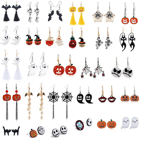 9 par Halloween-örhängen Halloween-smycken Drop Dangle-örhängen Pumpa Svart katt-örhängen