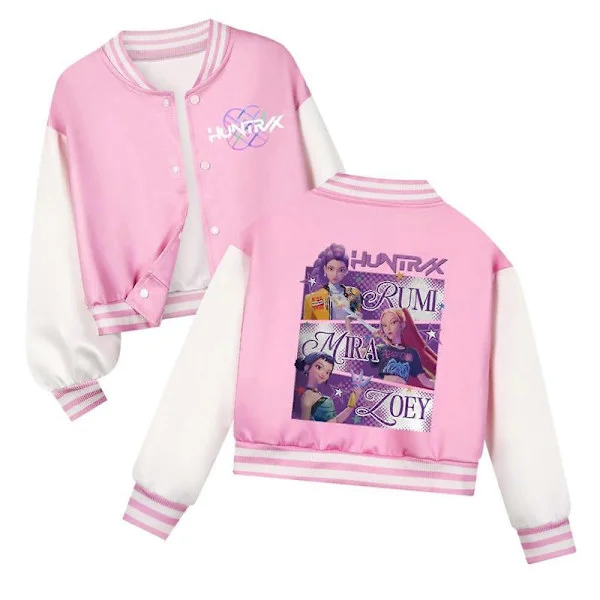 K-Pop Demon Hunters Kids Baseball Jacket Huntrix Group Top Anime Y2K Streetwear Bomber Jacket for Boys & Girls?? Pink