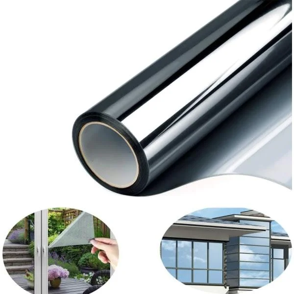 Självhäftande spegelfilm solfilm envägsfönster antivärme anti UV anti ljus anti insyn integritetsskydd hem kontor butik (svart, 40x400 cm)