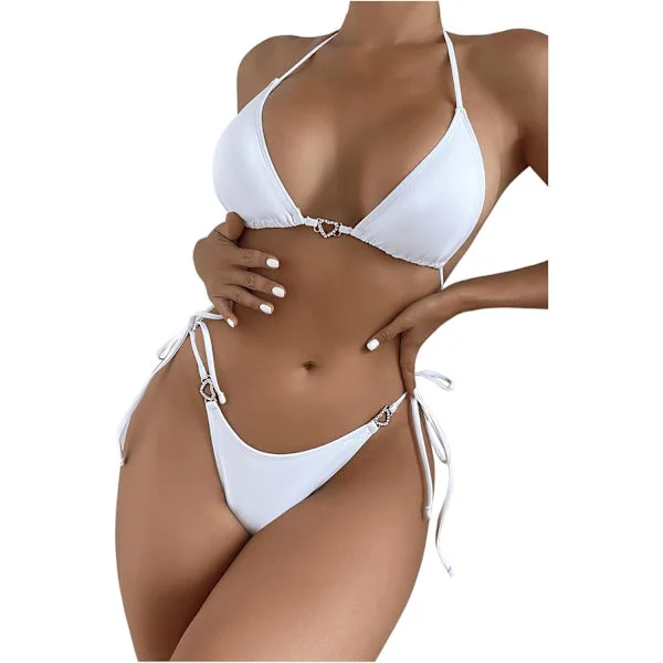 WJSM Dame Halterneck Tie Side Triangle Bikinisett Høy Skjæring 2 Delers Bikini Badetøy