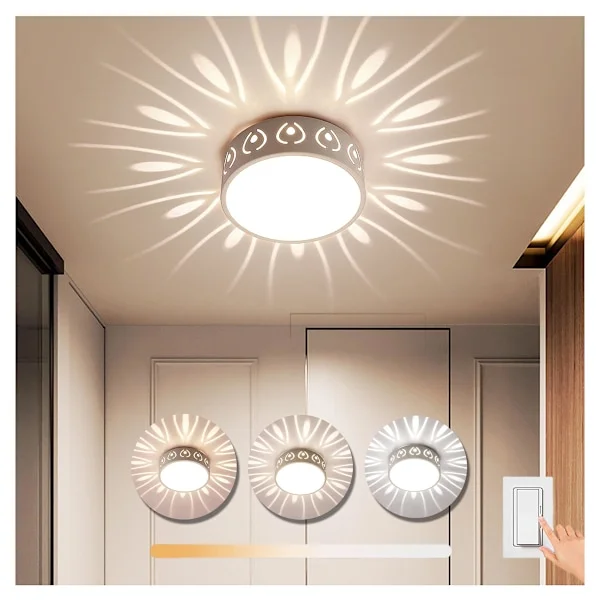 Taklampe hall, 6W mini rund LED-taklampe dimbar laget av jern og akryl i hvitt, moderne kreativ takbelysning hul Ø15CM