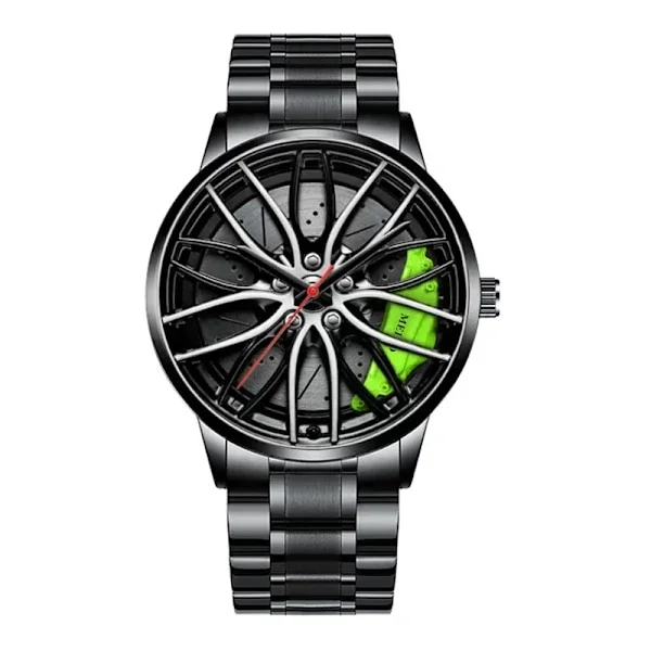 Lyxiga herrklockor Sportbilsklockor 3D Sportfälgsnav Hjul Armbandsur Bil Quartz Herrklockor Kreativ Relogio Masculino grön