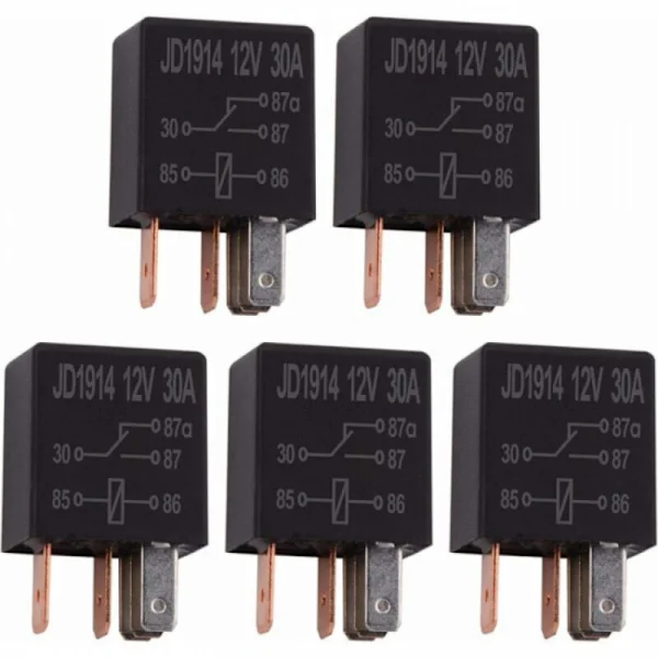 5 kpl rele 5-nastainen 12 V 30 A, monitoimirele SPDT-standardirele kestävä 5-nastainen 12 V DC, autojen rele