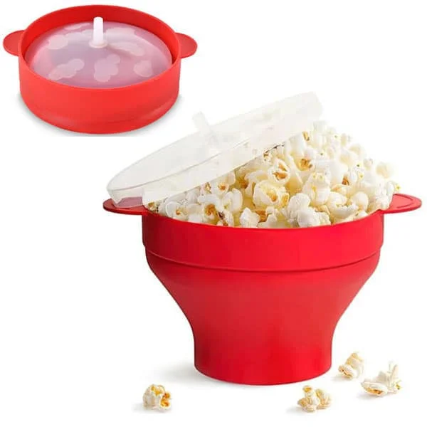 Silikone Popcornskål til Mikroovn Rød, Sammenklappelig Popcornmaskine til Mikroovn BPA Fri Nem Opbevaring
