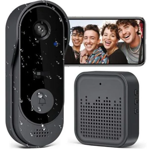 Trådlös dörrklocka med kamera. 1080P WiFi Vattentät Dörrklocka. Batteridriven Trådlös Videointercom med Ringklocka. Tvåvägsljud