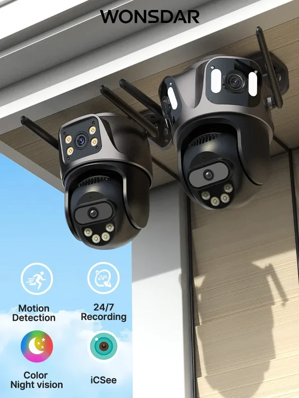 AliExpress - WONSDAR Outdoor Wifi PTZ-camera Drie lenzen of dubbele lens IP-camera Auto Tracking Kleur Nachtzicht Videobewaking CCTV iCsee