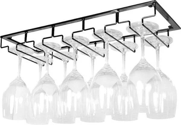 Hanging Wine Glass Rack, Matte Black Metal, 5 Rails, Wine Glass Holder for Kitchen