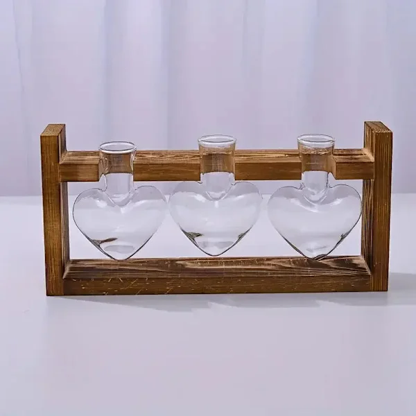[RM]Heart Hydroponic Plant Vases Glass Vase Wooden Frame Terrarium Vase Hydroponic Plants Home Table Decoration Office DIY Accessories