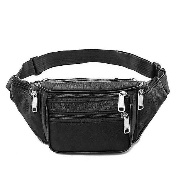 Vintage Genuine Leather Waist Bag Waterproof Bag Men's Waist Bag Black