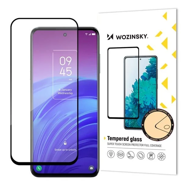 Wozinsky super tøff Full lim Full lim Full skjerm herdet glass med etuivennlig TCL 20L svart ramme