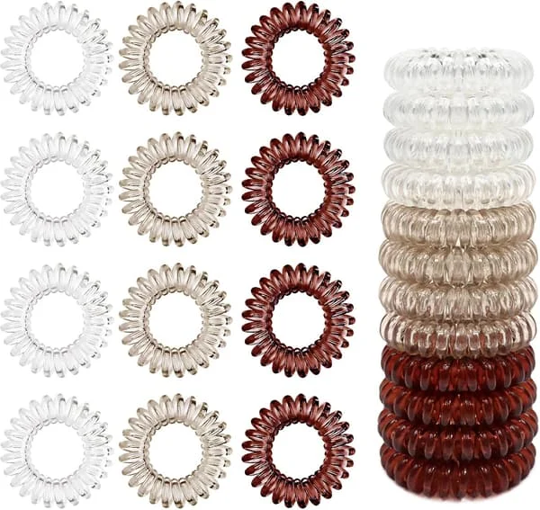 12 stk. Spiral Hårelastikker, Spiral Hårelastikker i Plastik, Spiral Hårelastikker, Hårelastikker uden Mærker, Telefonledning Elastikker 
