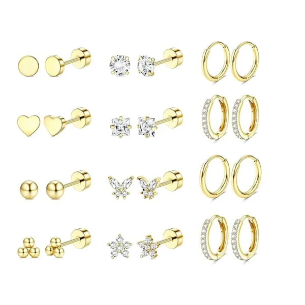 Hypoallergenic Surgical Steel Earrings for Sensitive Ears 14K Gold Flat Back Earrings for Women Men Small Stainless Steel Earrings F