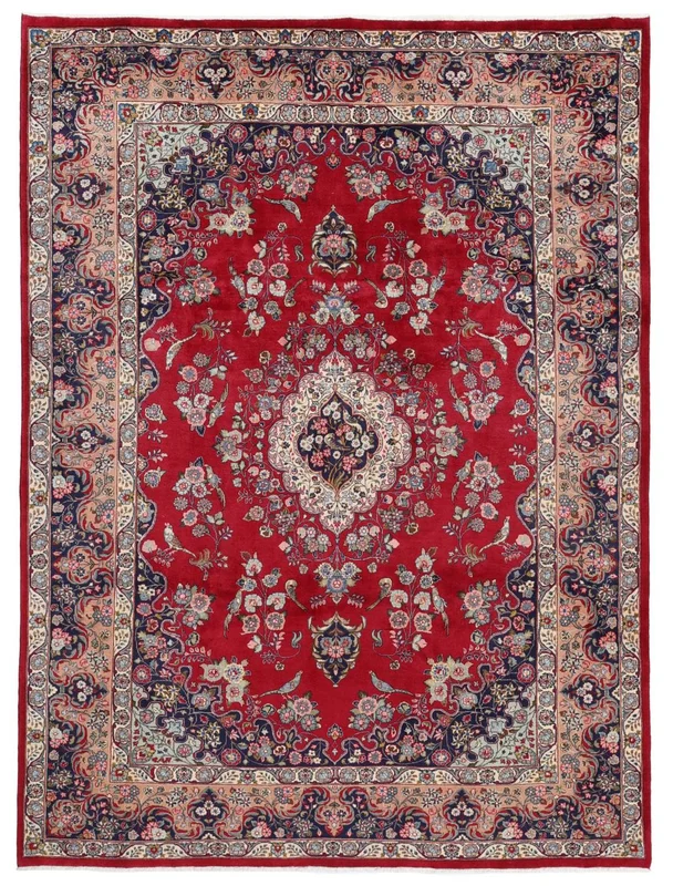 Handknuten Mashad 248X355 Orientalisk Ullmatta Mörkröd/Svart Stor