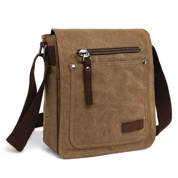 Retro Herre Liten Lerret Veske Casual Cross Body Messenger Skulder Bag Hverdag Vesker Laptop Bag, brun