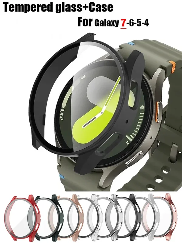 AliExpress - PC-Gehäuse + gehärtetes Glas für Samsung Galaxy Watch 7/6/5/4, 44 mm, 40 mm, Vollstoßstangen-Displayschutz, Galaxy Watch FE-Zubehör