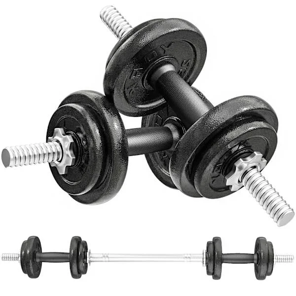Justerbart hantel- och skivstångsset, 20 kg, halkfritt grepp