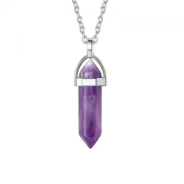 Ametist Healing Halsband Hednisk Rostfritt Stål Kedja Boho New Age
