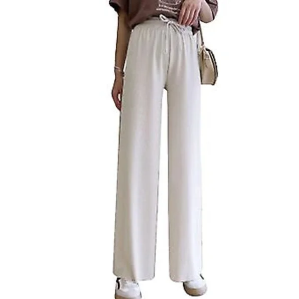 Dam Ice Silks Vida Byxor Lösa Elastiska Midja Casual Sommar Långa Byxor-r (XL Aprikos)