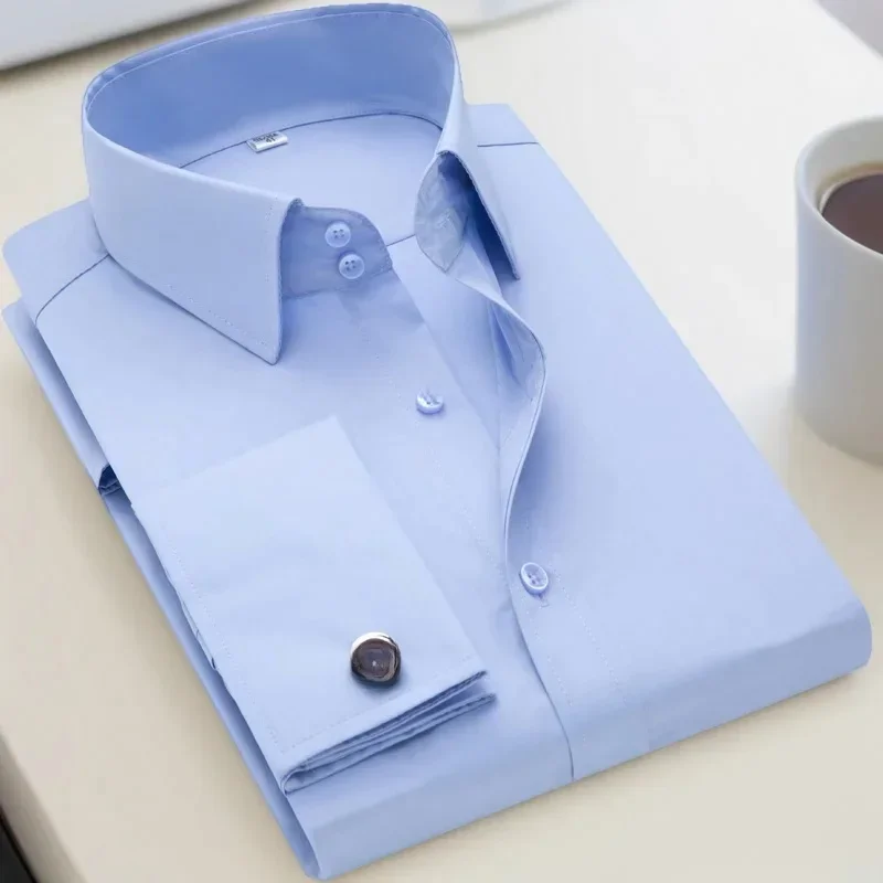 AliExpress - Chemise à boutons de manchette français pour hommes, coupe cintrée à manches longues, manches d'affaires, sans clous, chemise formelle de