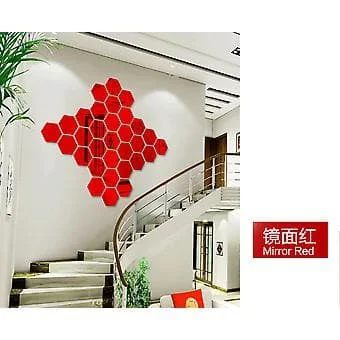3D Mirror Wall Stickers Hexagon Vinyl Removable Decal Home Decor Art DIY 3 Sizes (80mm*70mm*40mm Mirror Red)
