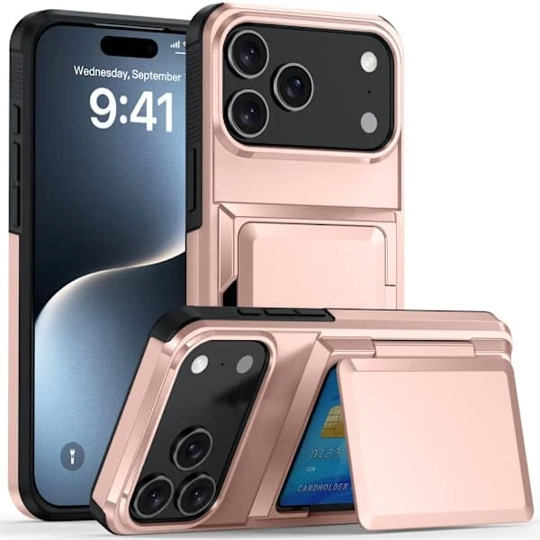 Etui til iPhone 17 Pro Lommebok - Stilig beskyttelsesetui med kortholder (Plass til 5 kort) - Rosa iPhone 17 Pro rosa iPhone 17 Pro