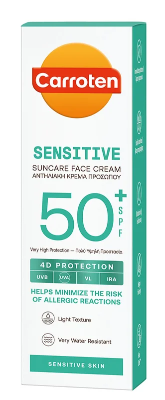 Carroten Suncare Sensitive Face Cream SPF 50 50 ml, Hudpleje, Solcreme, Solcreme Til Ansigtet