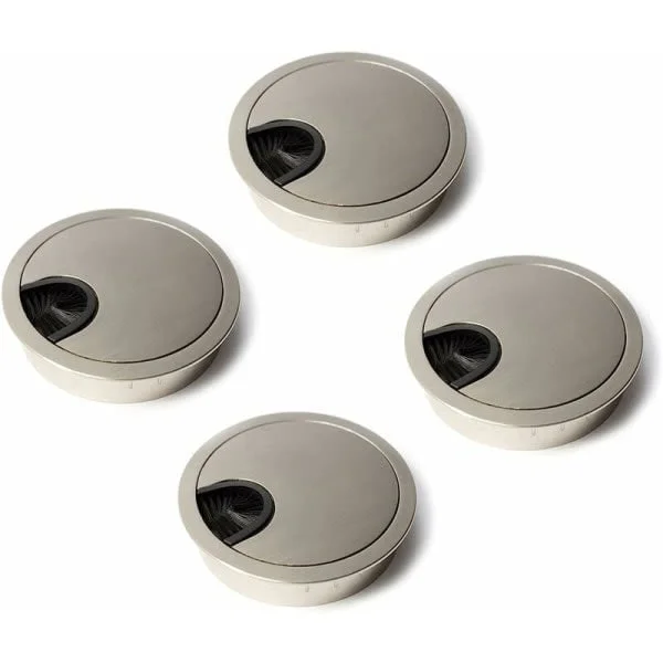 Rund kåpe Ø60 mm for innfelt montering på kontorbord Organizer for møbler Sølv Børstet metall Kabelgjennomføring Kåpe Sett med 4