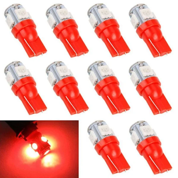 10 kpl - T10 W5W Punaiset LED-polttimot - Auton LED-valo Punainen
