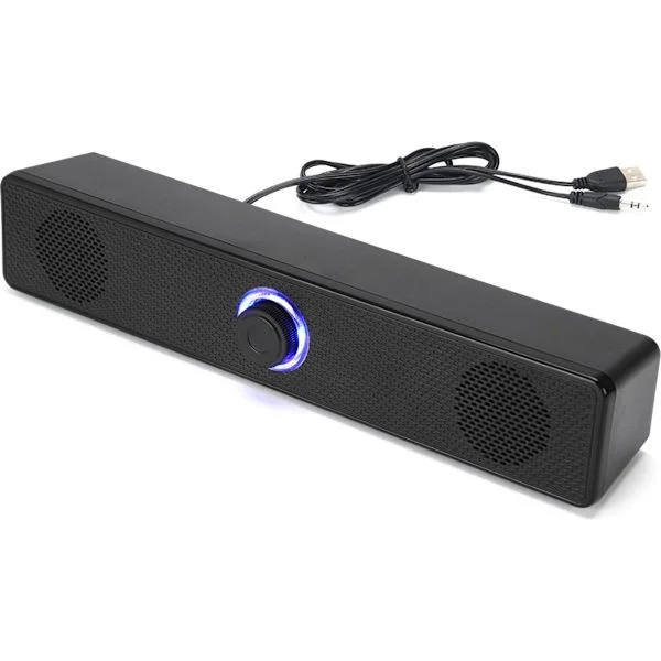 Speaker - USB Soundbar - Wired Control - For Computer - Stereo Sound - For Work & Gaming - No Bluetooth - Black - Long Format - 1 Piece