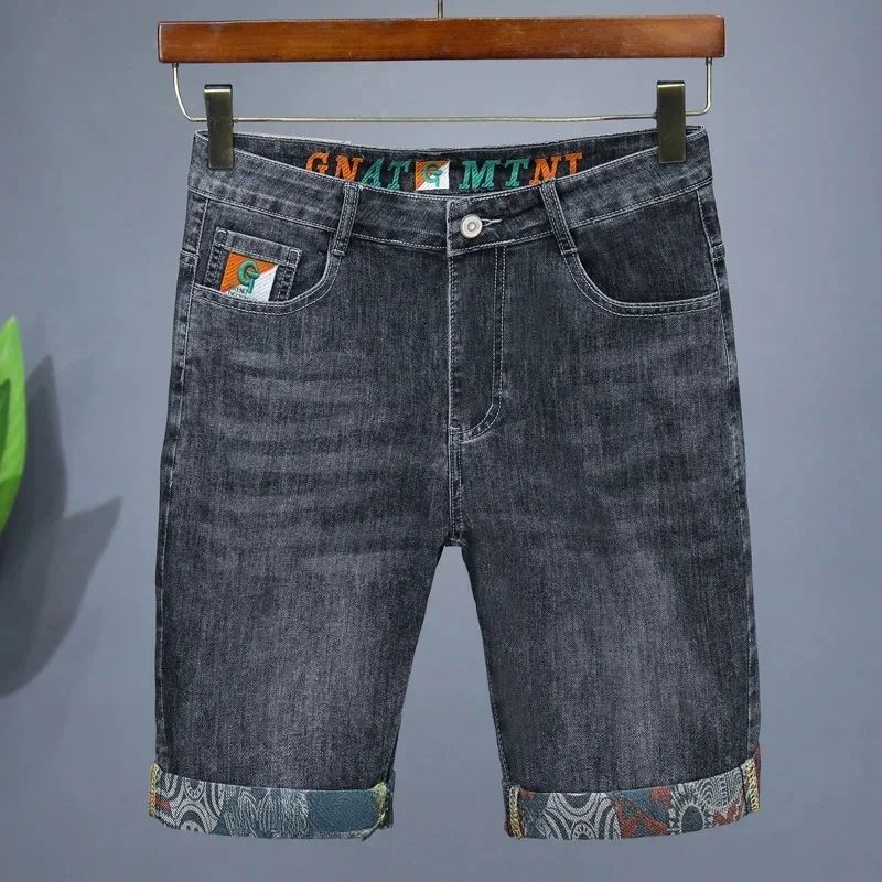 AliExpress - Été nouveaux hommes brodé Denim Shorts mode droite mince personnalité Streetwear jean mâle Bermuda mâle pantalons courts