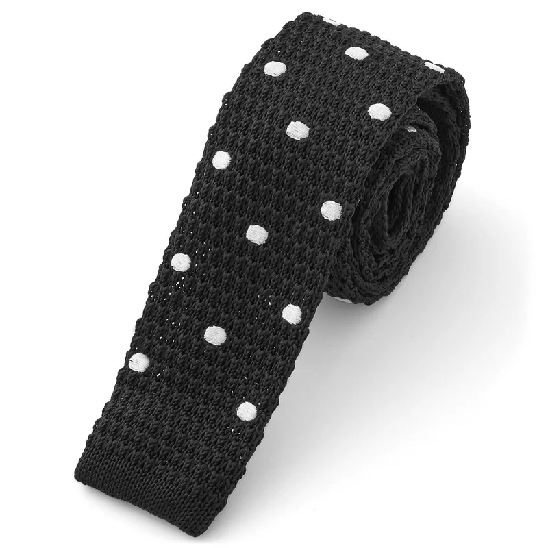 Black Polka Dot Knitted Tie for Men - Skinny ties