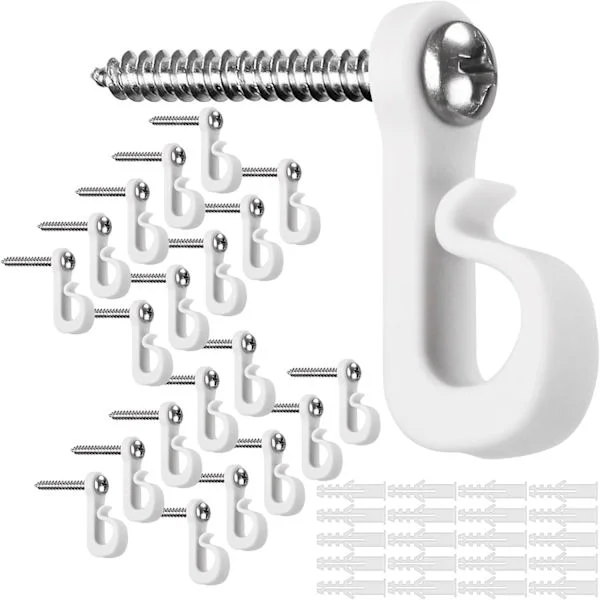 wxsp White Q-Hanger Hooks for Outdoor String Lights, Screw-in Christmas Light Hooks for Hanging Patio, Fairy & Christmas Lights, 20 Pcs White