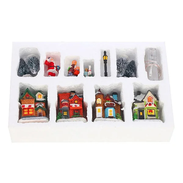 [RM]Christmas Village Set, Resin Christmas Decoration with LED Lights, Christmas Village House, Gift for Children