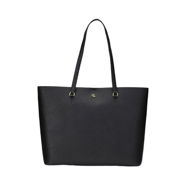 Lauren Ralph Crosshatch Leather Large Karly Tote Handväskor Dam Svart ONESIZE