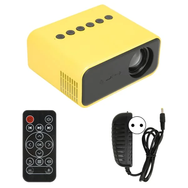 Bærbar Mini Projektor Hjemmebiograf Mobiltelefon Projektor til Skærmprojektion 100‐240V Gul EU Stik