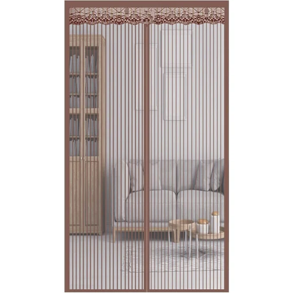 Magnetisk nätgardin, myggsäker, förtjockat nät, hel ram med kardborreband, 90x200 cm castanho