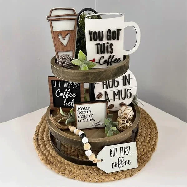 Kaffebar Dekorskilt Gårdshus Kaffebar Treskilt Men Først Kaffe Treskilt Mini Rustikk Kaffe Trebord Midtpunkt Kaffe Etasjefat Dekor