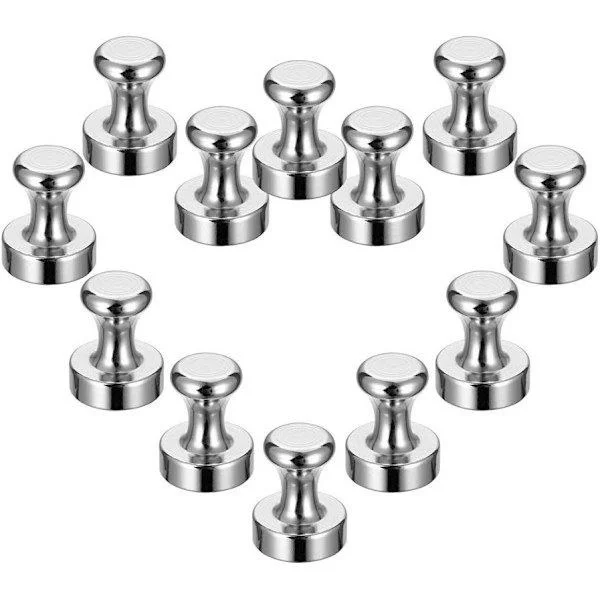 Strong Refrigerator Magnets, Neodymium Magnetic Push Pins Heavy Duty for Magnetic Whiteboard Office Bulletin Board Kitchen Map 12-Pack 12x16MM