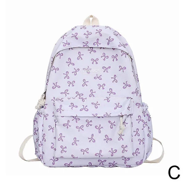 Nylon School Bag Cute School Bags for Girls Teen Bow Backpack Casual Travel Bag Purple