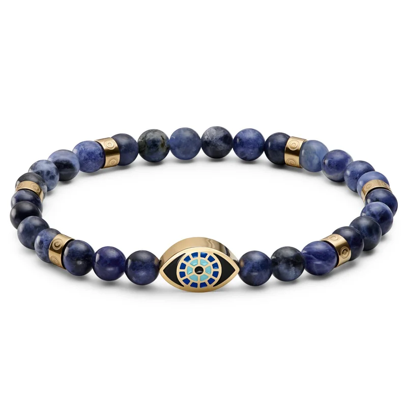 Evil Eye | Gold-tone Sodalite Bead Bracelet for Men - Beaded bracelets