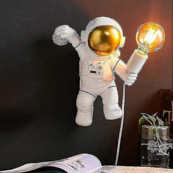 Vägglampa för barn med strömbrytare och kontakt, modern astronautvägglampa för barnrum med 1,5 m kabel, E27 inomhusvägglampa för pojkar och flickor, 